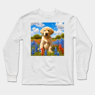 Labrador Retriever Puppy in Texas Wildflower Field Long Sleeve T-Shirt